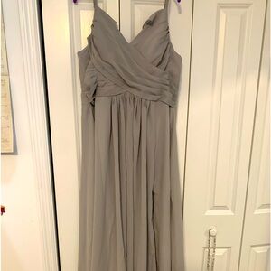 Grey Silky long dress with side slit.